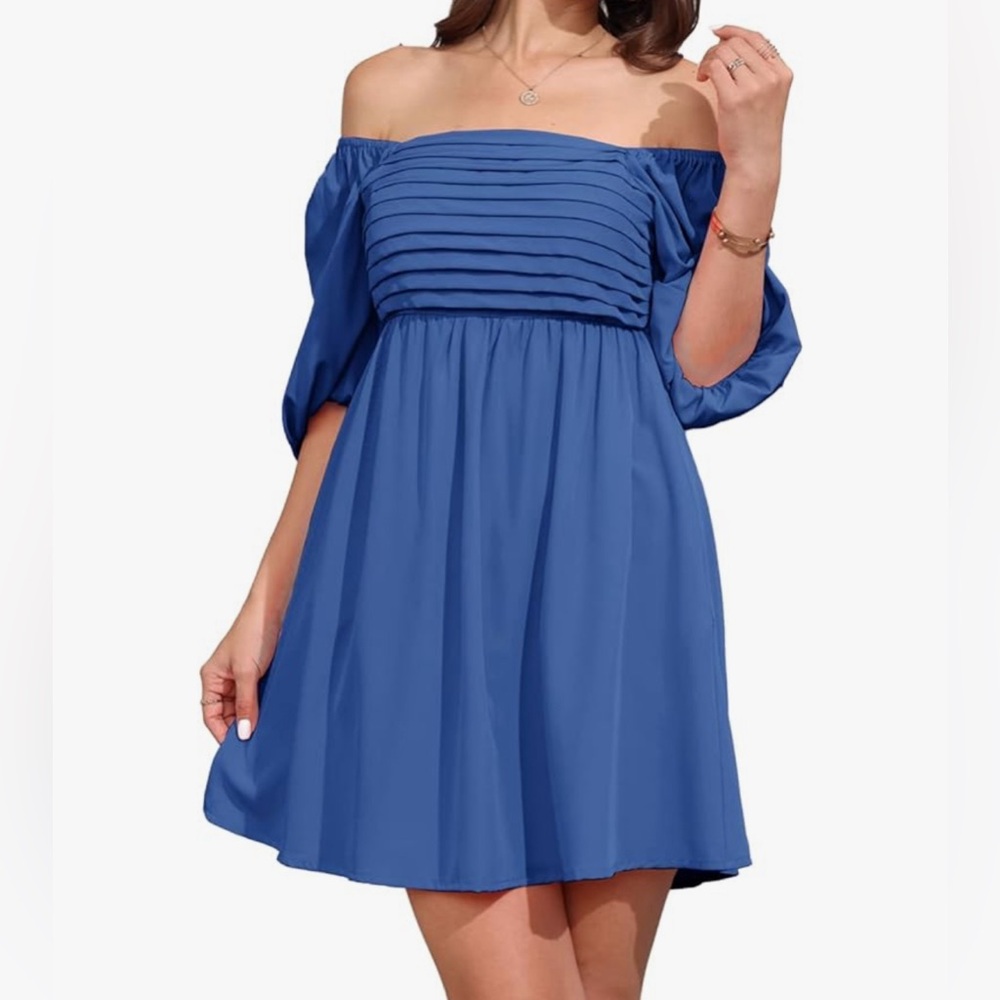 NEW Women’s square neck half puff sleeve high waste A-line babydoll dress Large